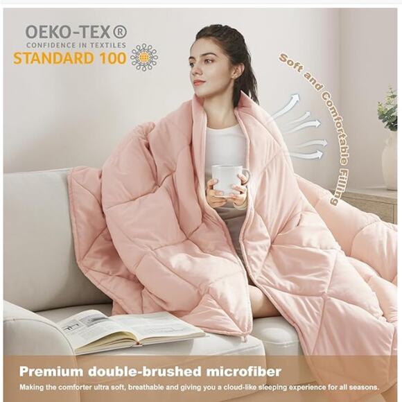 Queen Comforter-Pink Down Alternative Quilted Breathable with Corner Tabs - Picture 3 of 6